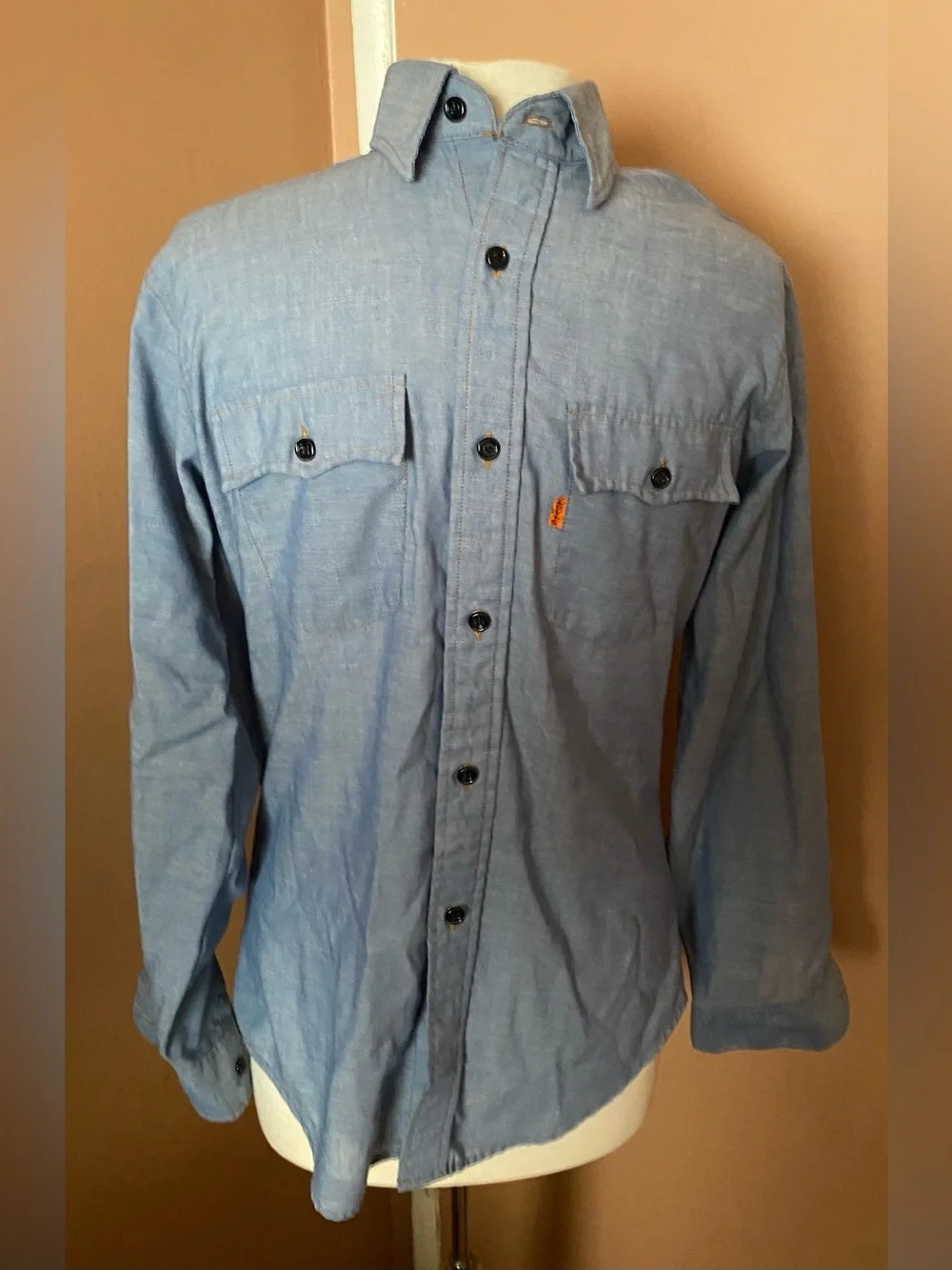 Levis vintage Orange Tab Chambray Shirt Blue Button Down medium 70s